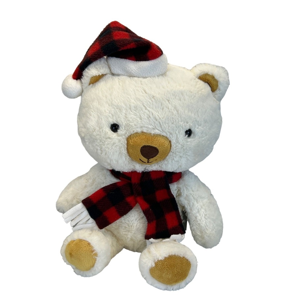 Hallmark Aspen Polar Teddy Bear 13"‎ Plush Winter Red Plaid Scarf Hat Christmas